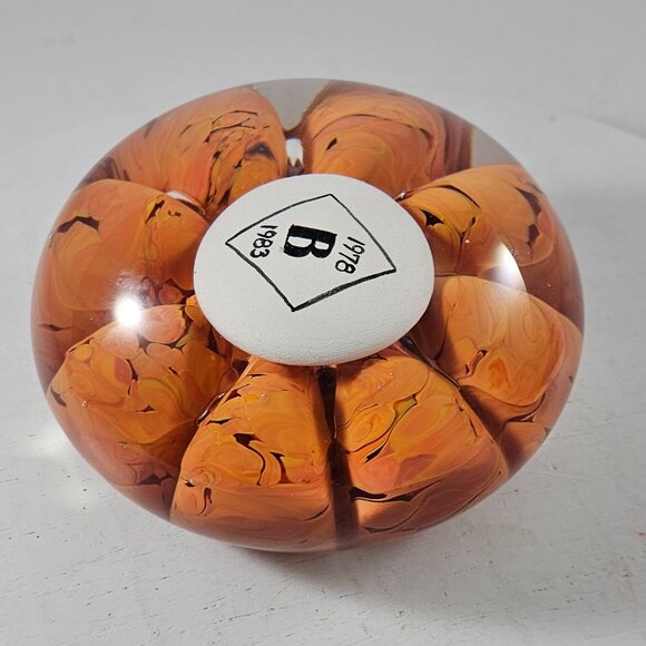 Rare Boyd Art Glass 1983 5th Anniversary Paperweight Orange 4.5" - Picture 6 of 9